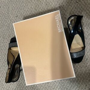 Michael Kors Black Wedge Sandals with Crystal Accent